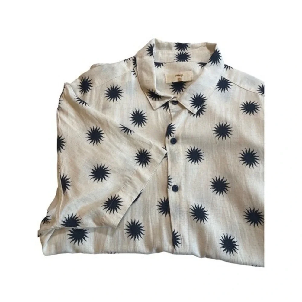 Polo Wear Men's Palm Tree Print Button Down Shirt Short Sleeve Pink XL